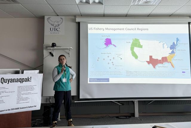 Jacqui presenting related findings at the Barrow Arctic Research Center in Utqiaġvik, Alaska in August 2024.